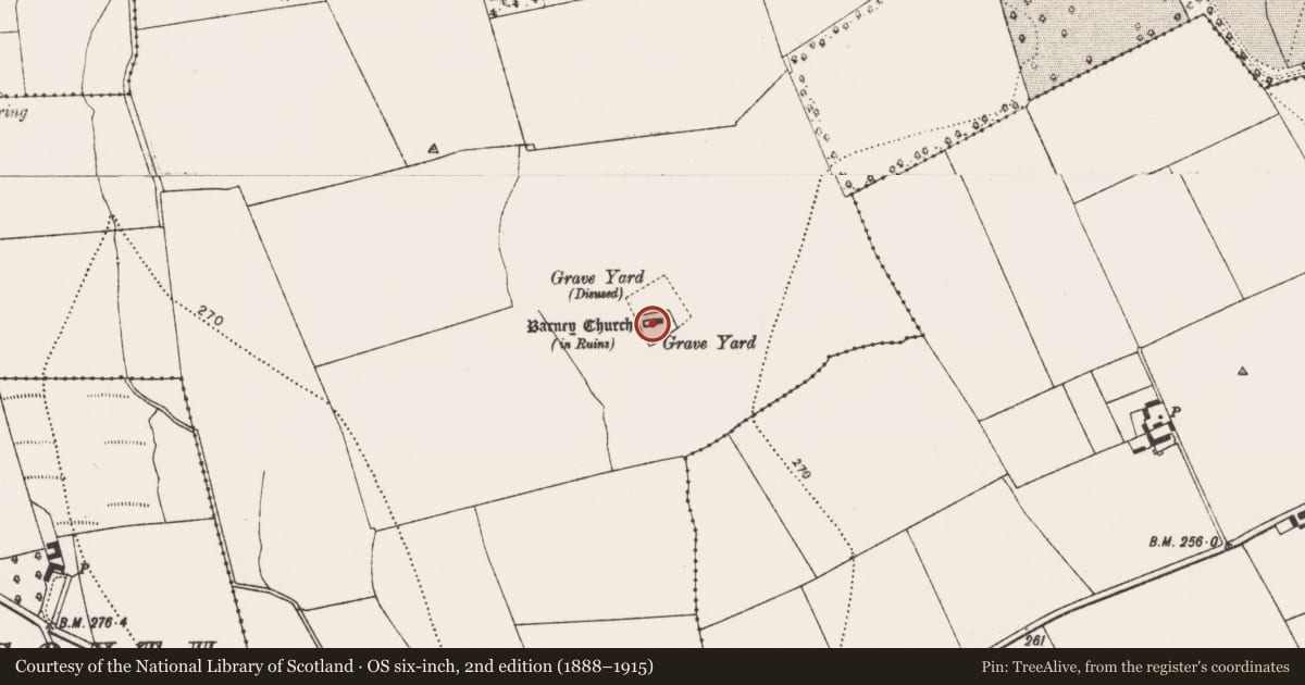 Ordnance Survey six-inch map, 2nd edition (1888–1915) covering the location of Church, Ballyconra, County Kilkenny, with a pin at the register's coordinates