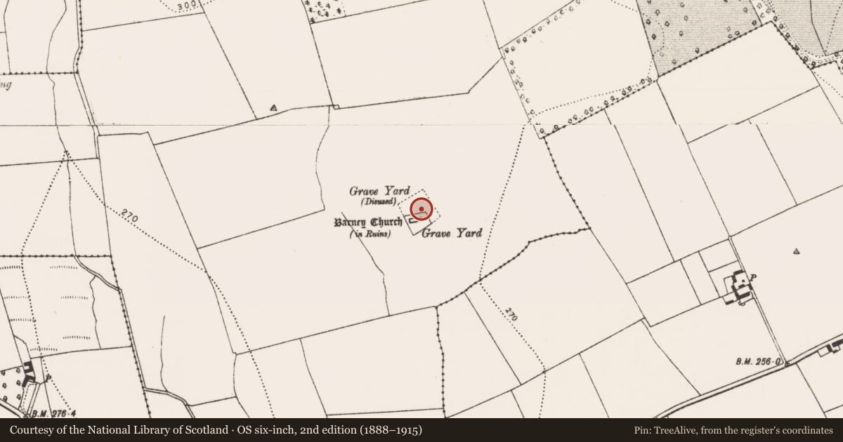 Ordnance Survey six-inch map, 2nd edition (1888–1915) covering the location of Graveyard, Ballyconra, County Kilkenny, with a pin at the register's coordinates