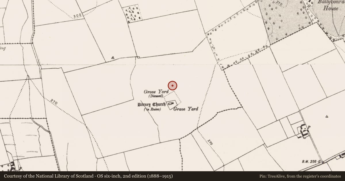 Ordnance Survey six-inch map, 2nd edition (1888–1915) covering the location of Earthwork, Ballyconra, County Kilkenny, with a pin at the register's coordinates