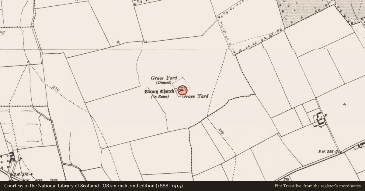Ordnance Survey six-inch map, 2nd edition (1888–1915) covering the location of Wall monument, Ballyconra, County Kilkenny, with a pin at the register's coordinates