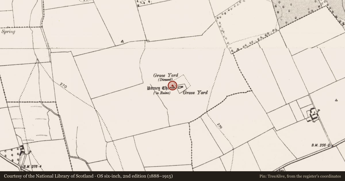 Ordnance Survey six-inch map, 2nd edition (1888–1915) covering the location of Building, Ballyconra, County Kilkenny, with a pin at the register's coordinates