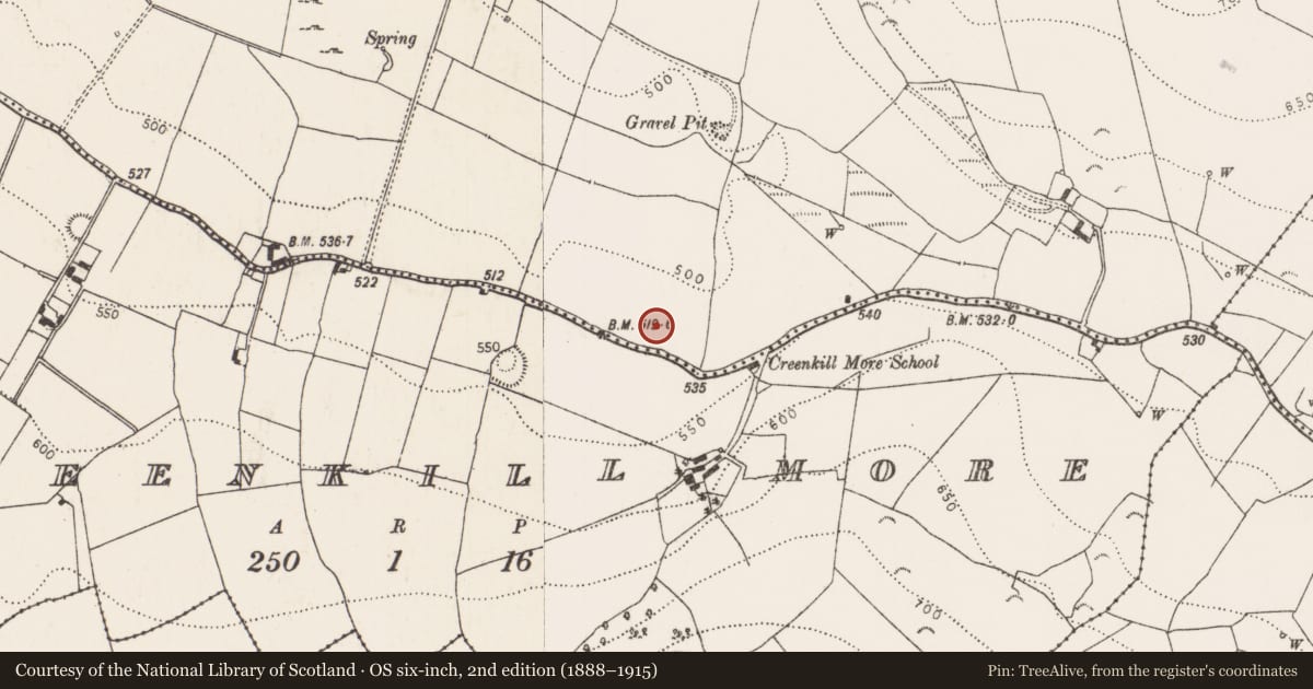 Ordnance Survey six-inch map, 2nd edition (1888–1915) covering the location of Enclosure, Gorteennamuck, County Kilkenny, with a pin at the register's coordinates