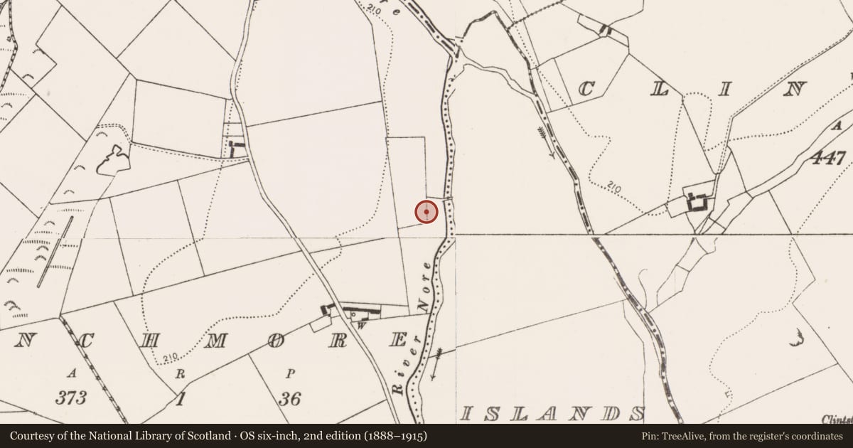 Ordnance Survey six-inch map, 2nd edition (1888–1915) covering the location of Burial, Inchmore, County Kilkenny, with a pin at the register's coordinates