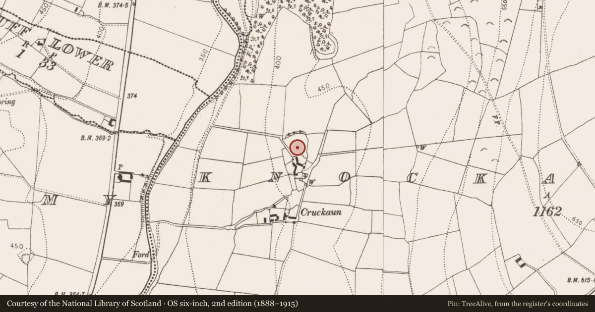 Ordnance Survey six-inch map, 2nd edition (1888–1915) covering the location of Enclosure, Knockanaddoge, County Kilkenny, with a pin at the register's coordinates