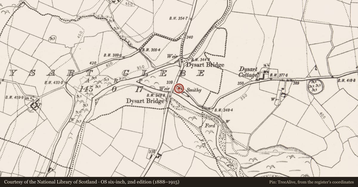 Ordnance Survey six-inch map, 2nd edition (1888–1915) covering the location of Graveyard, Dysart Glebe, County Kilkenny, with a pin at the register's coordinates