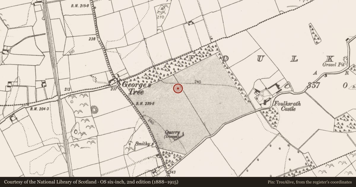 Ordnance Survey six-inch map, 2nd edition (1888–1915) covering the location of Ring-ditch, Foulksrath, County Kilkenny, with a pin at the register's coordinates