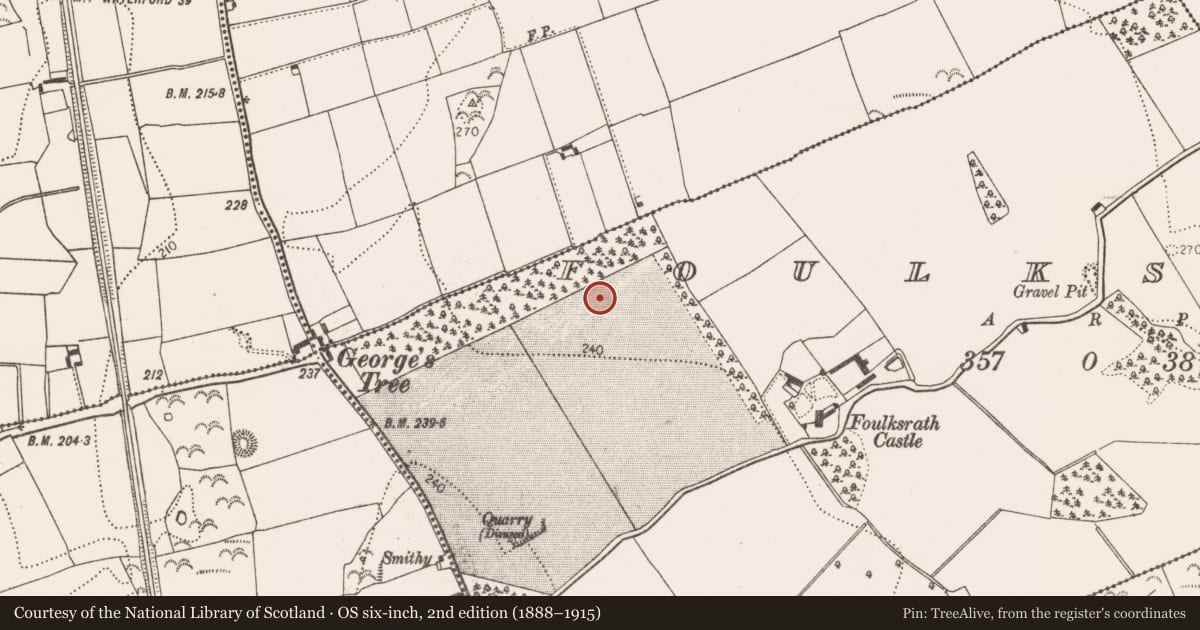 Ordnance Survey six-inch map, 2nd edition (1888–1915) covering the location of Ring-ditch, Foulksrath, County Kilkenny, with a pin at the register's coordinates