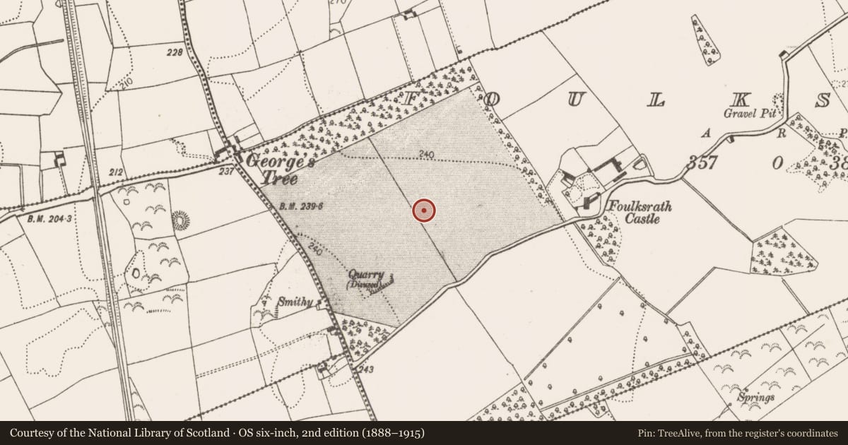 Ordnance Survey six-inch map, 2nd edition (1888–1915) covering the location of Ring-ditch, Foulksrath, County Kilkenny, with a pin at the register's coordinates