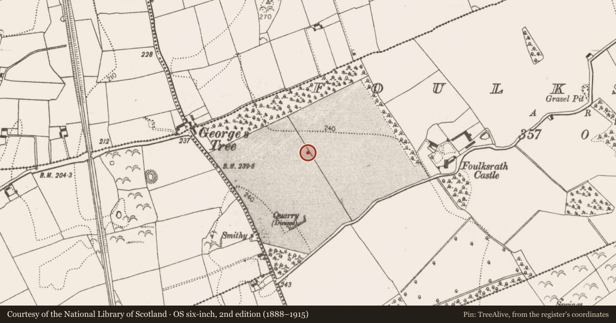 Ordnance Survey six-inch map, 2nd edition (1888–1915) covering the location of Field system, Foulksrath, County Kilkenny, with a pin at the register's coordinates