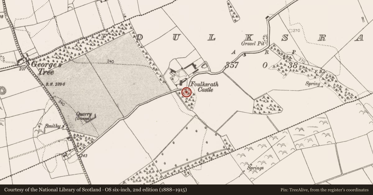 Ordnance Survey six-inch map, 2nd edition (1888–1915) covering the location of Burial, Foulksrath, County Kilkenny, with a pin at the register's coordinates