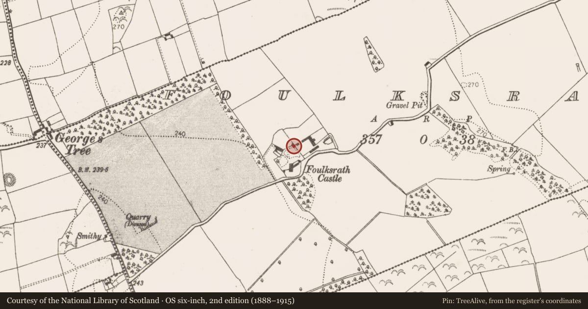 Ordnance Survey six-inch map, 2nd edition (1888–1915) covering the location of Dovecote, Foulksrath, County Kilkenny, with a pin at the register's coordinates