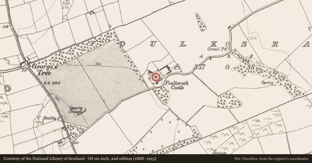 Ordnance Survey six-inch map, 2nd edition (1888–1915) covering the location of Bawn, Foulksrath, County Kilkenny, with a pin at the register's coordinates