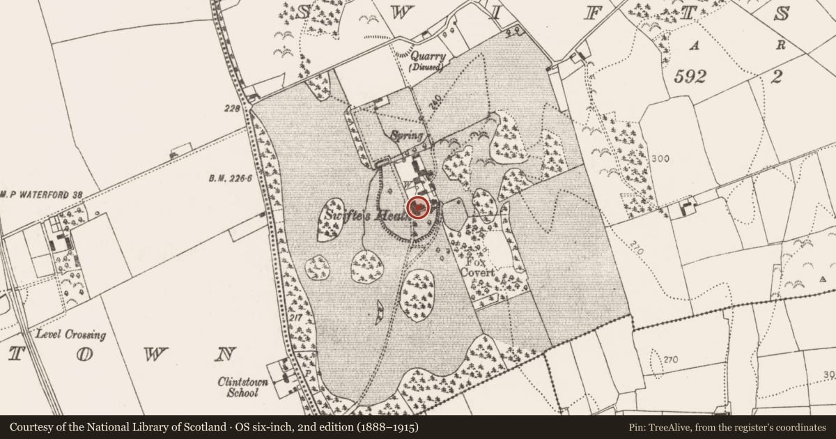 Ordnance Survey six-inch map, 2nd edition (1888–1915) covering the location of House - 17th century, Swiftsheath, County Kilkenny, with a pin at the register's coordinates