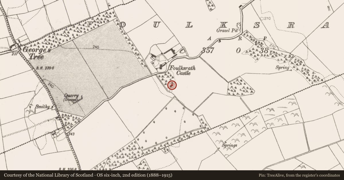 Ordnance Survey six-inch map, 2nd edition (1888–1915) covering the location of Building, Foulksrath, County Kilkenny, with a pin at the register's coordinates