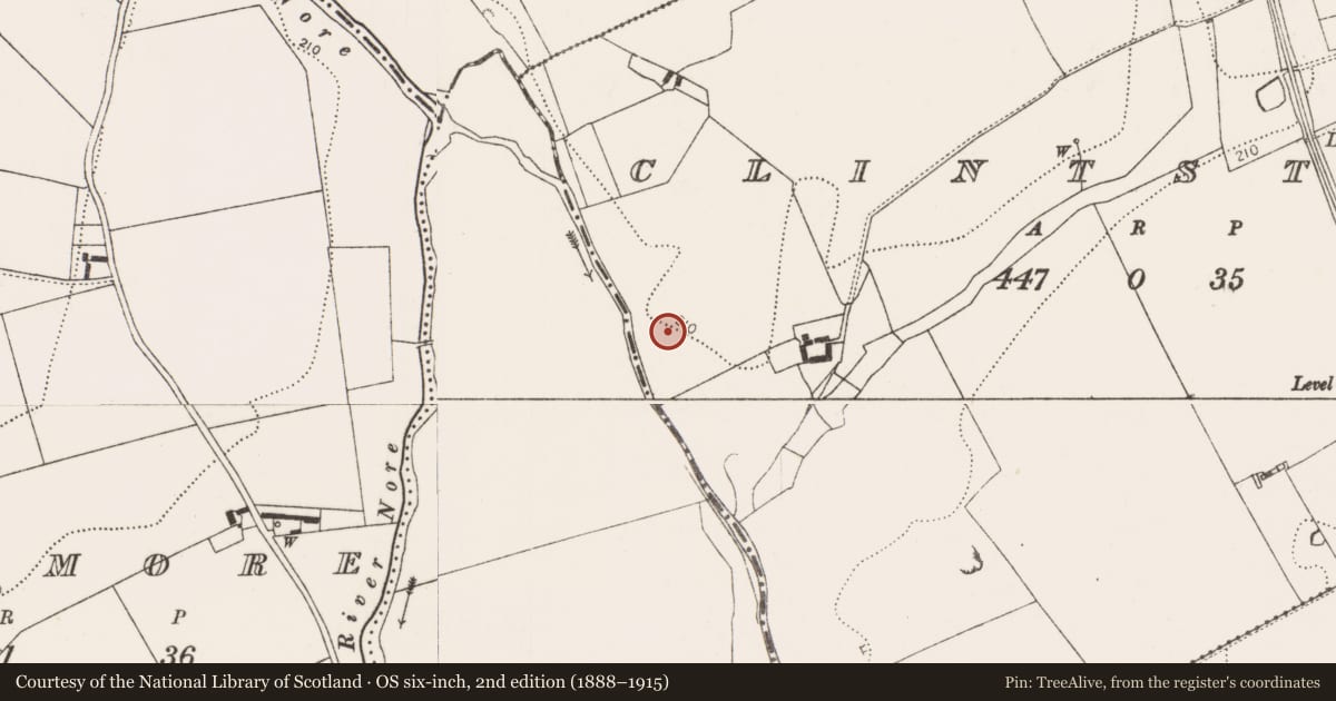 Ordnance Survey six-inch map, 2nd edition (1888–1915) covering the location of Enclosure, Clintstown, County Kilkenny, with a pin at the register's coordinates