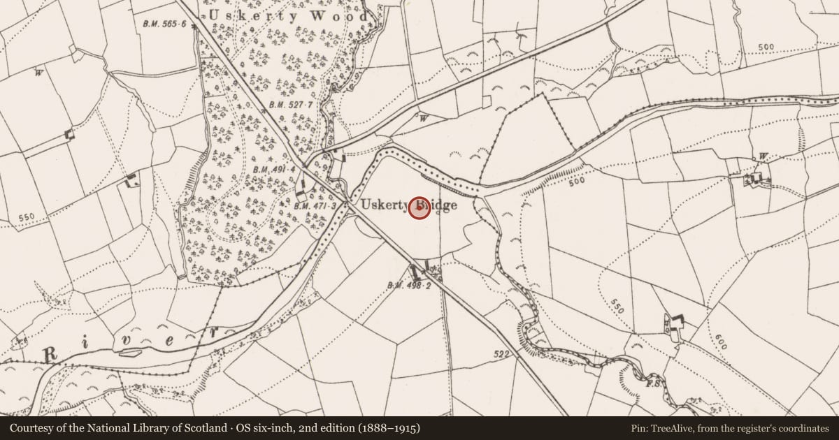 Ordnance Survey six-inch map, 2nd edition (1888–1915) covering the location of Flat cemetery, Coolraheen North, County Kilkenny, with a pin at the register's coordinates