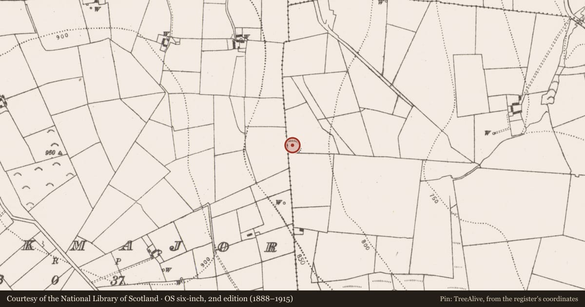 Ordnance Survey six-inch map, 2nd edition (1888–1915) covering the location of Mound, Coolraheen South, Knockmajor, County Kilkenny, with a pin at the register's coordinates