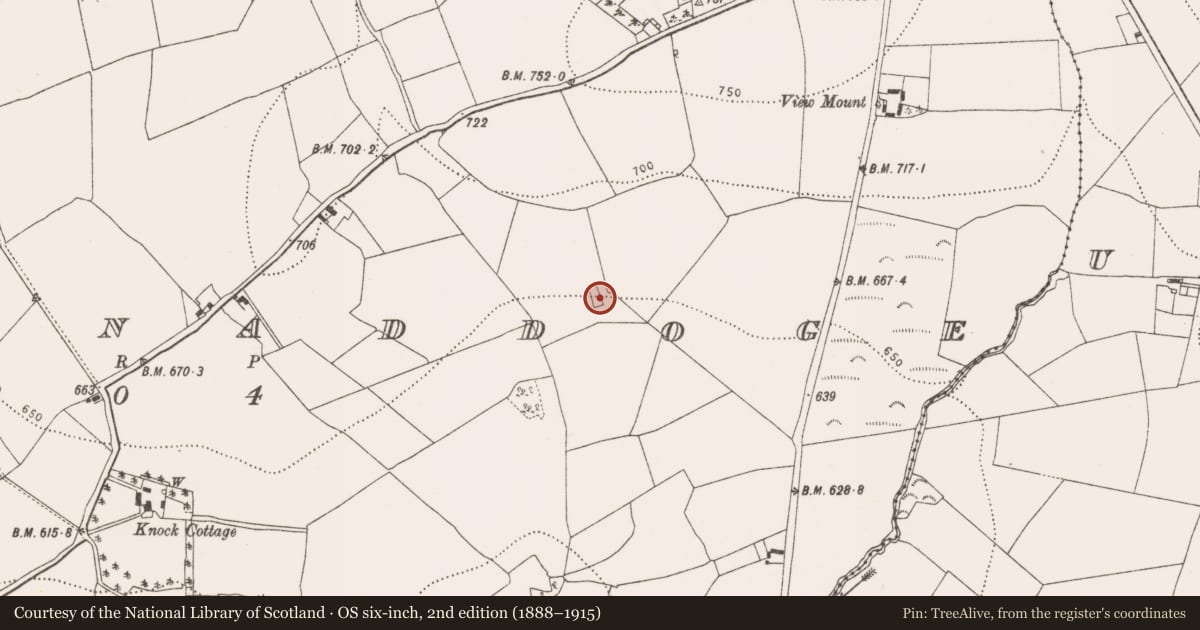 Ordnance Survey six-inch map, 2nd edition (1888–1915) covering the location of House - 18th/19th century, Knockanaddoge, County Kilkenny, with a pin at the register's coordinates