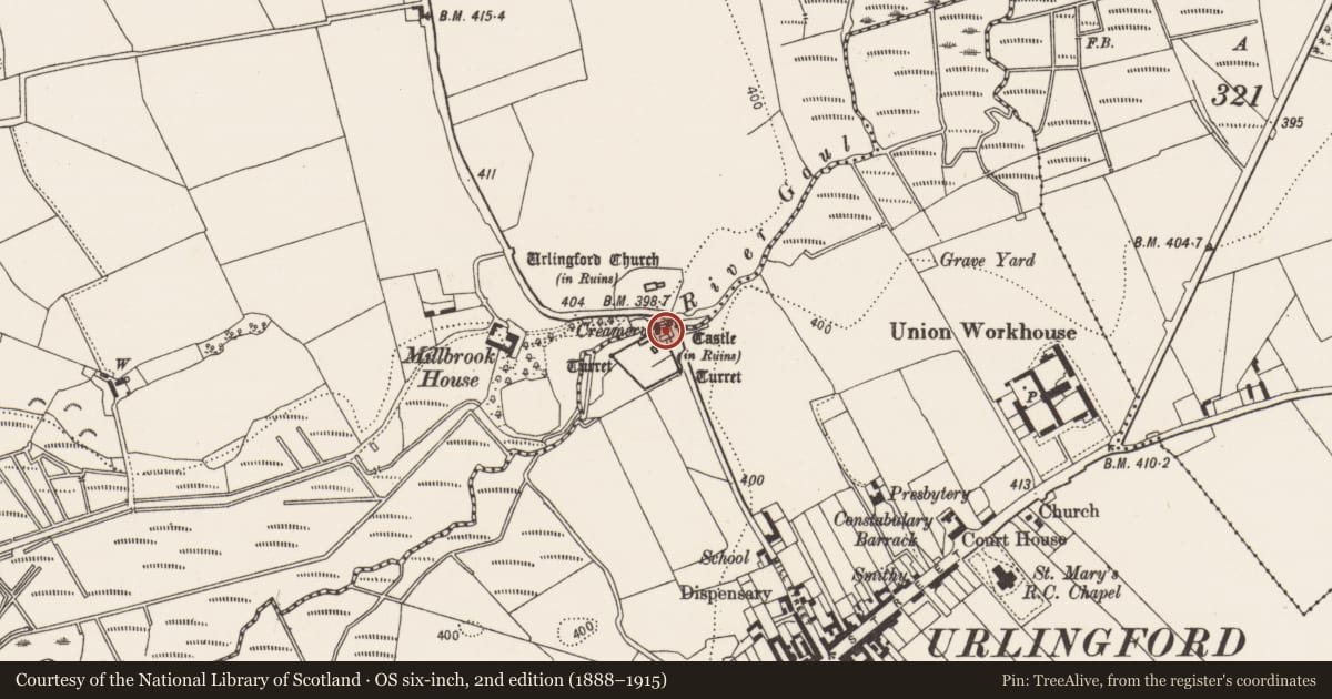Ordnance Survey six-inch map, 2nd edition (1888–1915) covering the location of Water mill - unclassified, Islands, Urlingford, County Kilkenny, with a pin at the register's coordinates