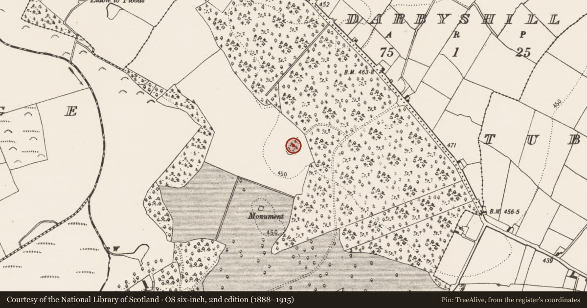Ordnance Survey six-inch map, 2nd edition (1888–1915) covering the location of Designed landscape - tree-ring, Woodsgift, County Kilkenny, with a pin at the register's coordinates