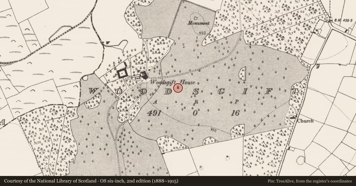Ordnance Survey six-inch map, 2nd edition (1888–1915) covering the location of Enclosure, Woodsgift, County Kilkenny, with a pin at the register's coordinates
