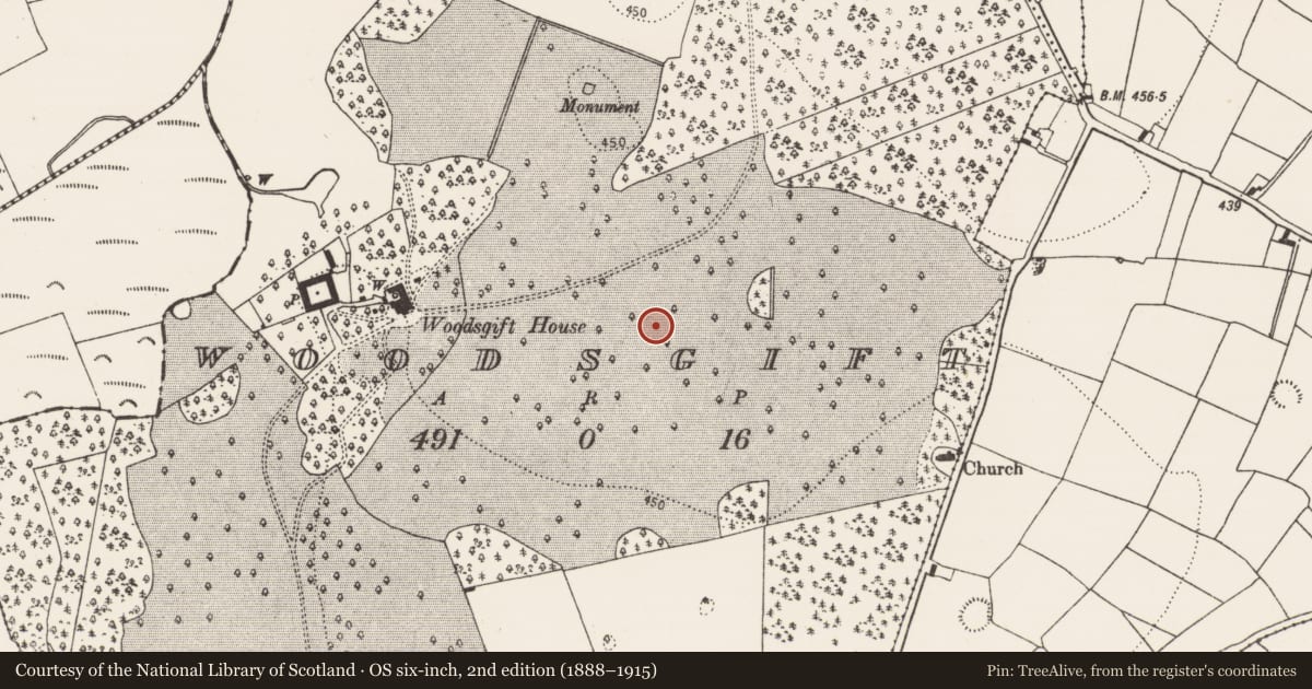 Ordnance Survey six-inch map, 2nd edition (1888–1915) covering the location of Enclosure, Woodsgift, County Kilkenny, with a pin at the register's coordinates