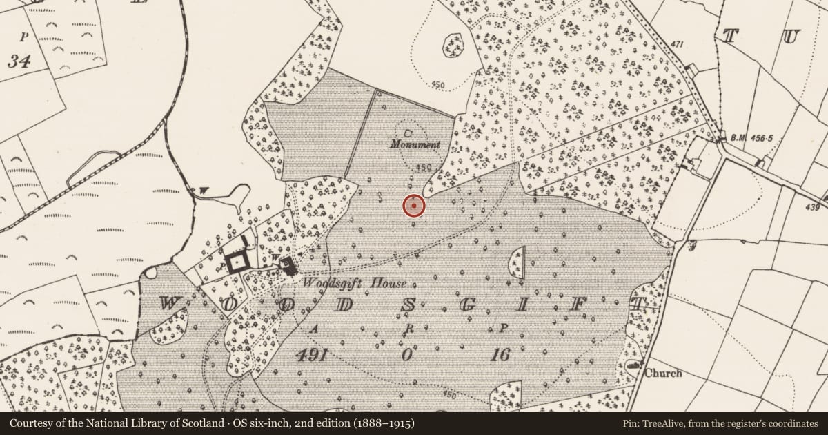 Ordnance Survey six-inch map, 2nd edition (1888–1915) covering the location of Road - road/trackway, Woodsgift, County Kilkenny, with a pin at the register's coordinates