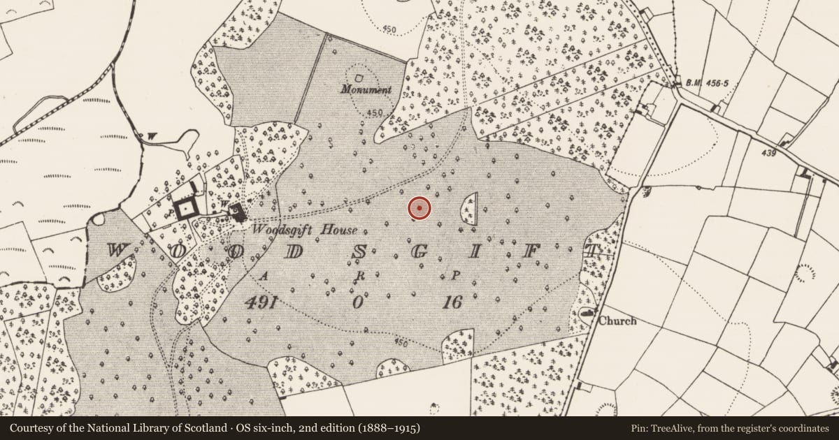Ordnance Survey six-inch map, 2nd edition (1888–1915) covering the location of Ring-ditch, Woodsgift, County Kilkenny, with a pin at the register's coordinates