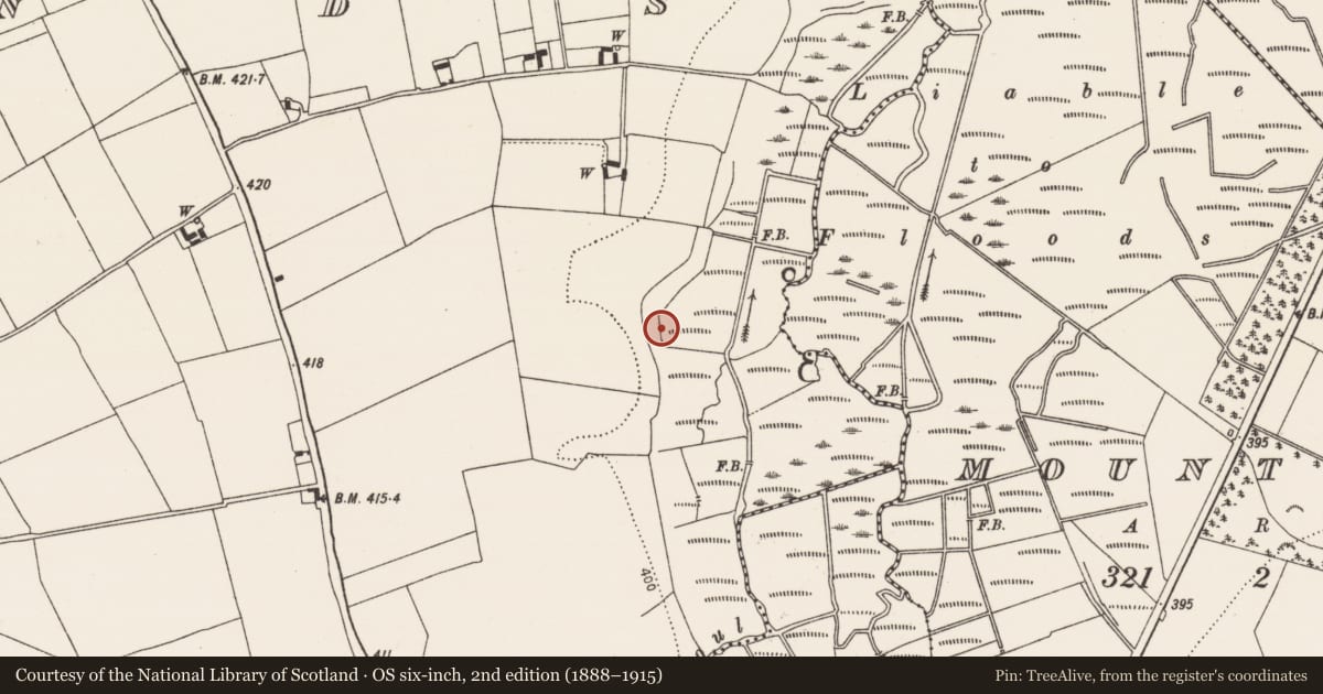 Ordnance Survey six-inch map, 2nd edition (1888–1915) covering the location of Fulacht fia, Islands, County Kilkenny, with a pin at the register's coordinates