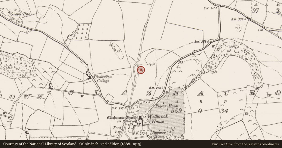 Ordnance Survey six-inch map, 2nd edition (1888–1915) covering the location of Castle - unclassified, Clashacrow, County Kilkenny, with a pin at the register's coordinates