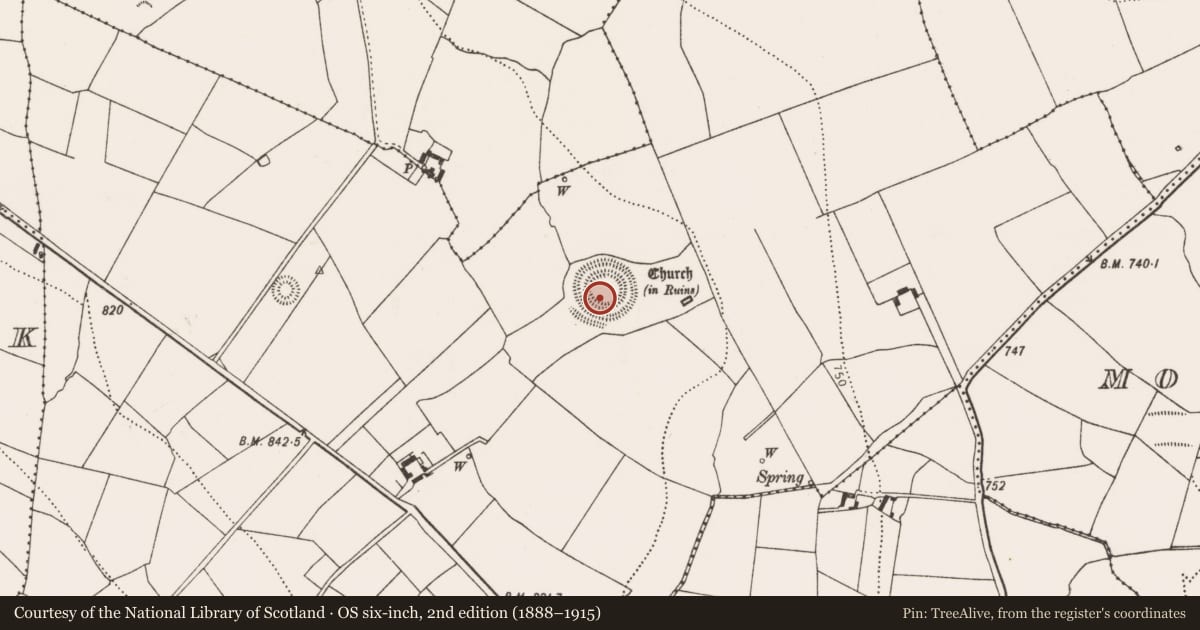Ordnance Survey six-inch map, 2nd edition (1888–1915) covering the location of Building, Rathealy, County Kilkenny, with a pin at the register's coordinates