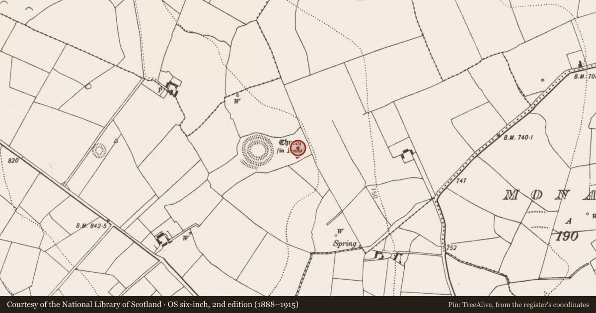 Ordnance Survey six-inch map, 2nd edition (1888–1915) covering the location of Building, Rathealy, County Kilkenny, with a pin at the register's coordinates