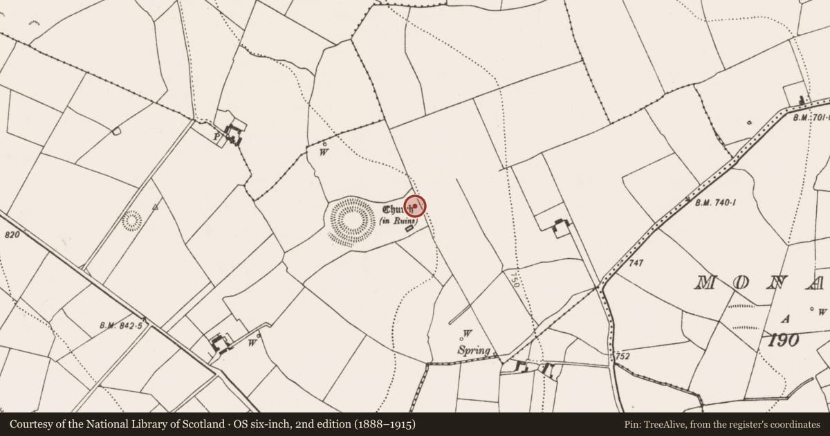 Ordnance Survey six-inch map, 2nd edition (1888–1915) covering the location of Building, Rathealy, County Kilkenny, with a pin at the register's coordinates