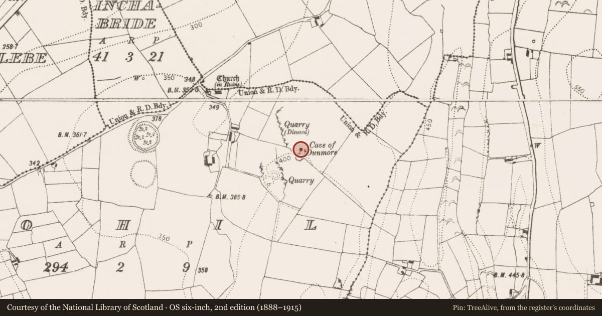 Ordnance Survey six-inch map, 2nd edition (1888–1915) covering the location of Cave, Mohil, County Kilkenny, with a pin at the register's coordinates
