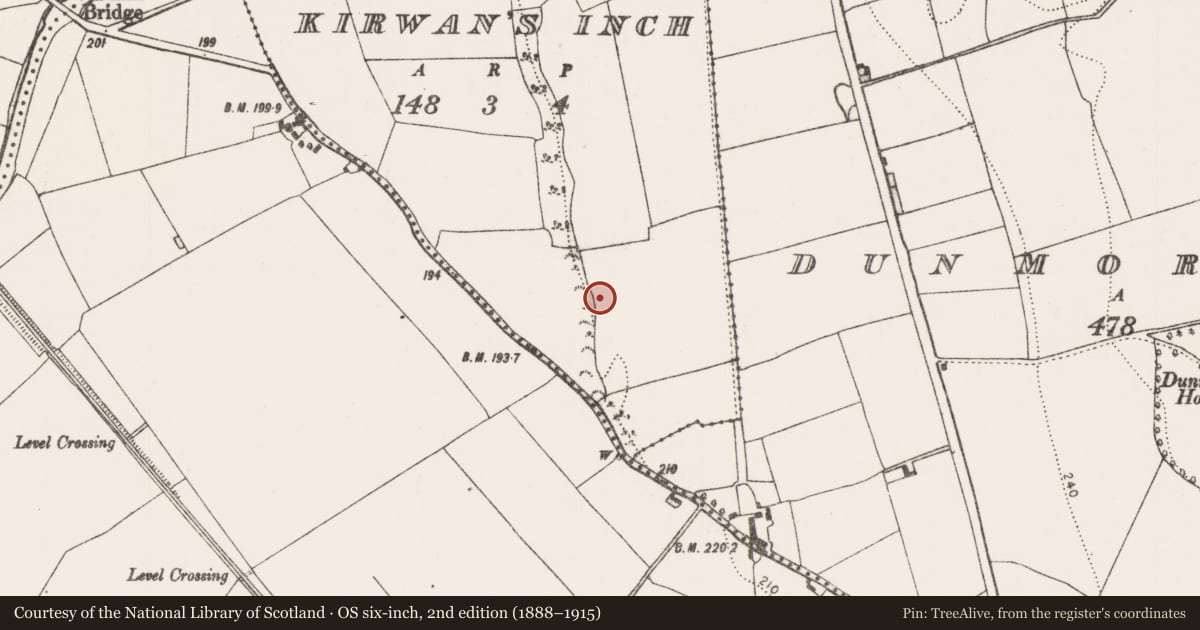 Ordnance Survey six-inch map, 2nd edition (1888–1915) covering the location of Enclosure, Kirwan'S Inch, County Kilkenny, with a pin at the register's coordinates