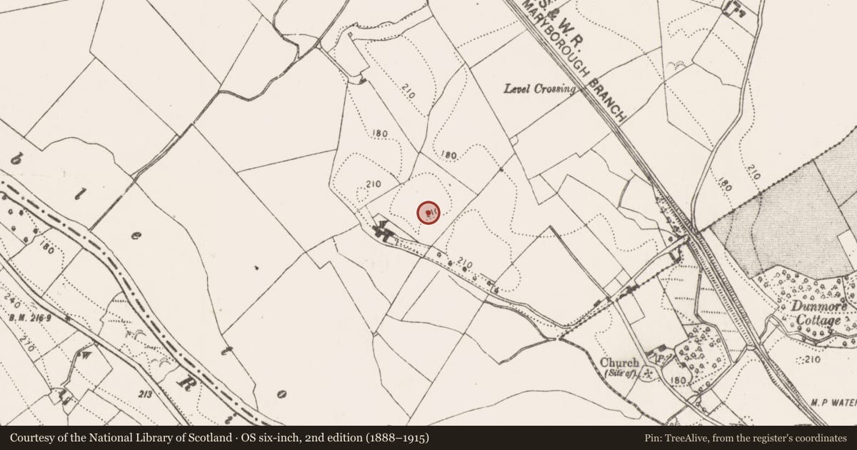 Ordnance Survey six-inch map, 2nd edition (1888–1915) covering the location of Enclosure, Dunmore West, County Kilkenny, with a pin at the register's coordinates