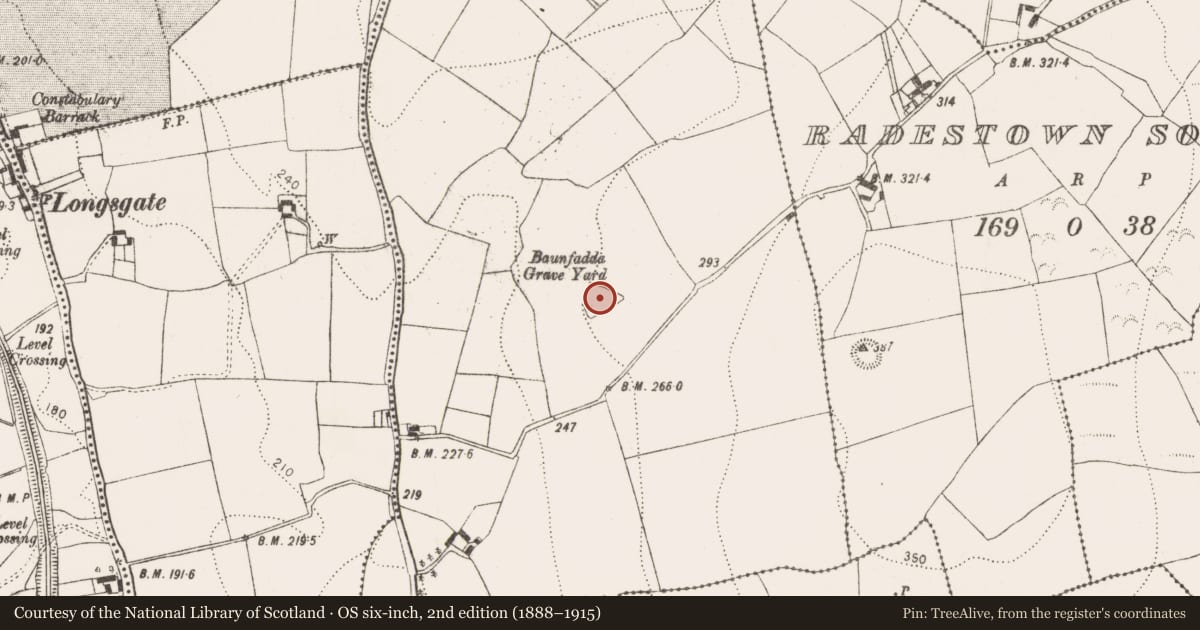 Ordnance Survey six-inch map, 2nd edition (1888–1915) covering the location of Church, Radestown North, County Kilkenny, with a pin at the register's coordinates