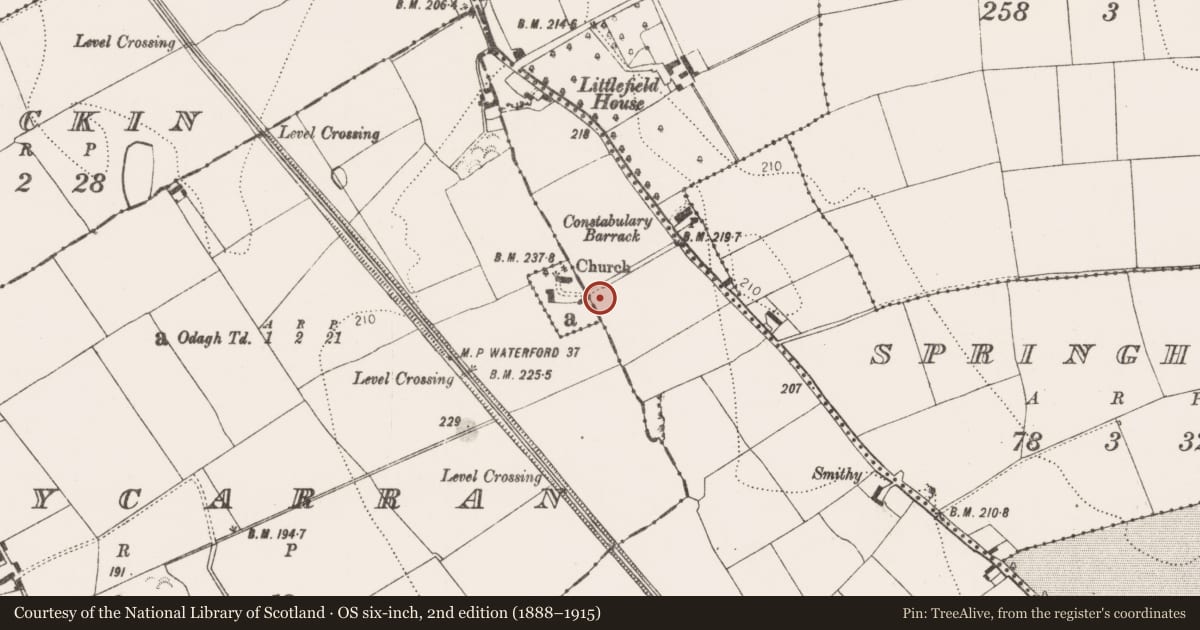 Ordnance Survey six-inch map, 2nd edition (1888–1915) covering the location of Quarry, Suttonsrath, County Kilkenny, with a pin at the register's coordinates