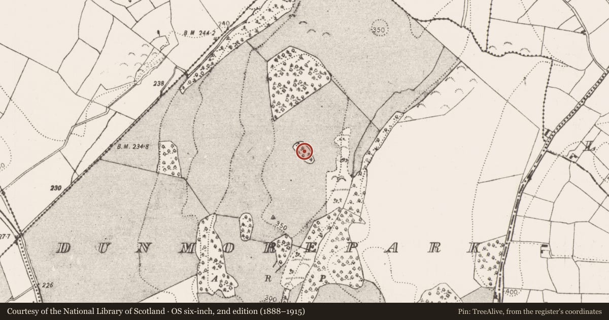 Ordnance Survey six-inch map, 2nd edition (1888–1915) covering the location of Earthwork, Dunmore Park, County Kilkenny, with a pin at the register's coordinates