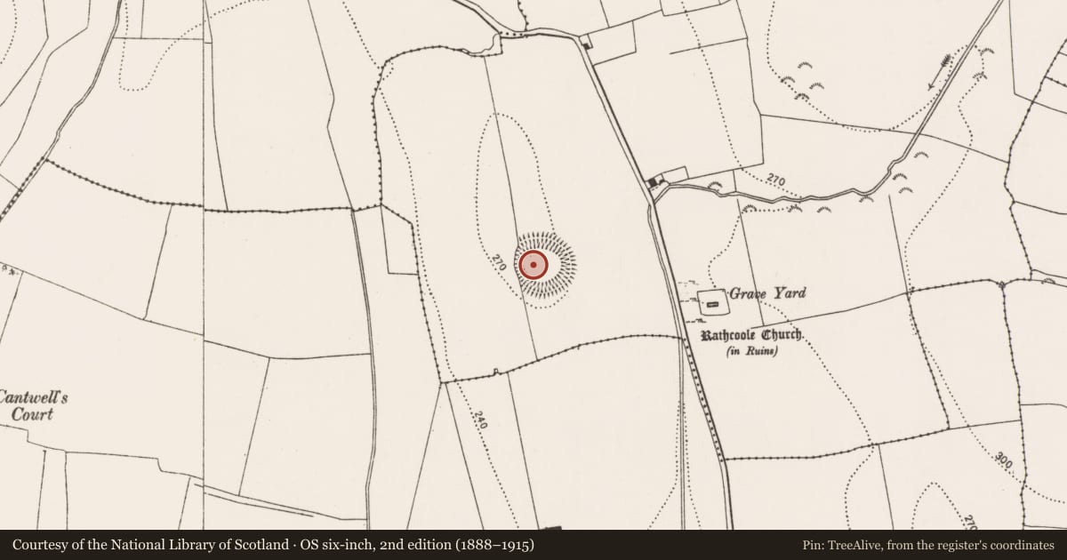 Ordnance Survey six-inch map, 2nd edition (1888–1915) covering the location of Mound, Carrigeen, County Kilkenny, with a pin at the register's coordinates