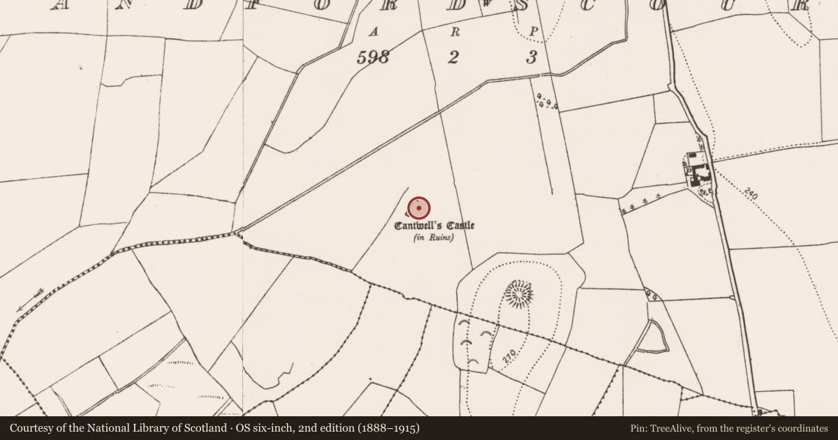Ordnance Survey six-inch map, 2nd edition (1888–1915) covering the location of Bawn, Sandfordscourt, County Kilkenny, with a pin at the register's coordinates