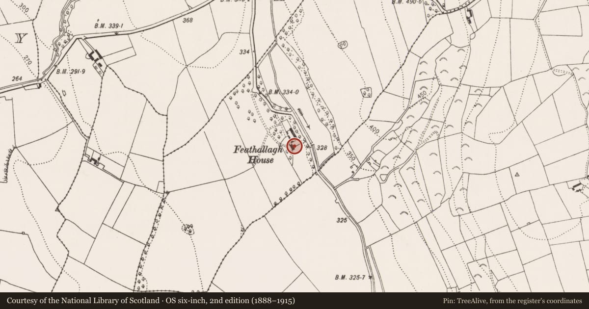 Ordnance Survey six-inch map, 2nd edition (1888–1915) covering the location of House - 18th/19th century, Feathallagh, County Kilkenny, with a pin at the register's coordinates