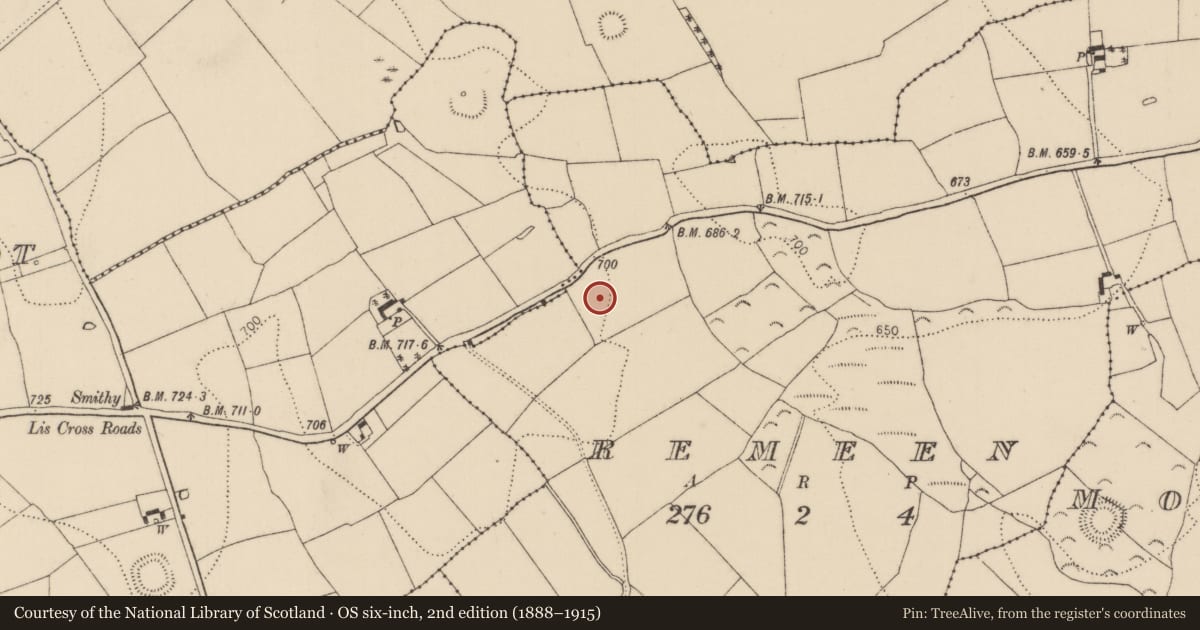 Ordnance Survey six-inch map, 2nd edition (1888–1915) covering the location of Mound, Remeen, County Kilkenny, with a pin at the register's coordinates