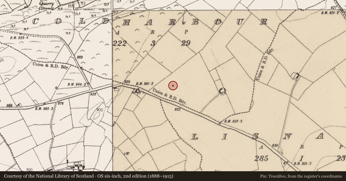 Ordnance Survey six-inch map, 2nd edition (1888–1915) covering the location of Barrow - unclassified, Coldharbour, County Kilkenny, with a pin at the register's coordinates