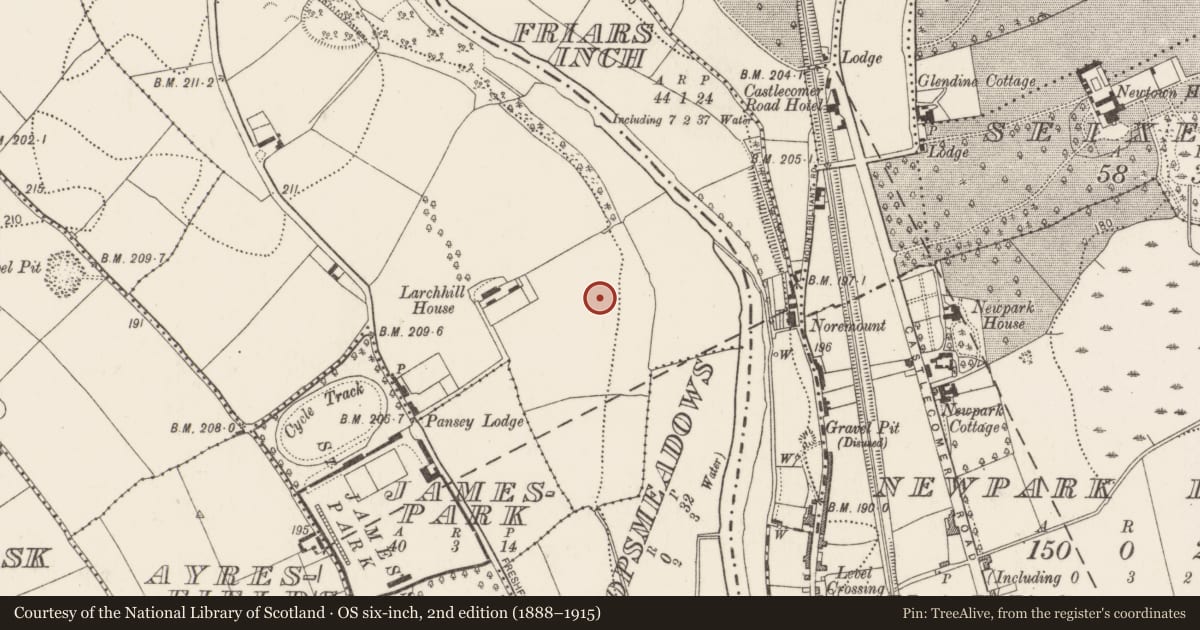 Ordnance Survey six-inch map, 2nd edition (1888–1915) covering the location of Enclosure - large enclosure, Talbotsinch, County Kilkenny, with a pin at the register's coordinates