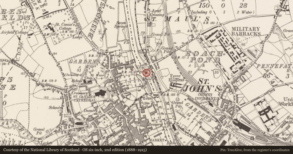 Ordnance Survey six-inch map, 2nd edition (1888–1915) covering the location of Weir - regulating, County Kilkenny, with a pin at the register's coordinates