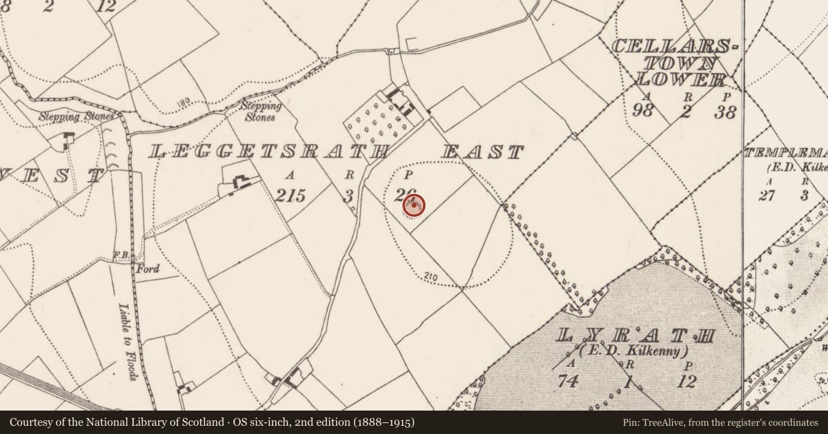 Ordnance Survey six-inch map, 2nd edition (1888–1915) covering the location of Enclosure, Leggetsrath East, County Kilkenny, with a pin at the register's coordinates