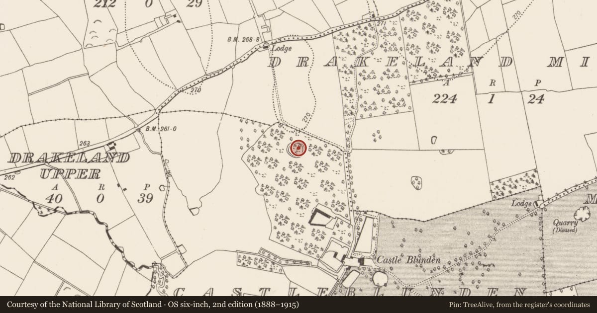 Ordnance Survey six-inch map, 2nd edition (1888–1915) covering the location of Enclosure, Castleblunden, County Kilkenny, with a pin at the register's coordinates
