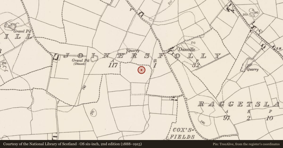 Ordnance Survey six-inch map, 2nd edition (1888–1915) covering the location of Ring-ditch, Outrath, County Kilkenny, with a pin at the register's coordinates