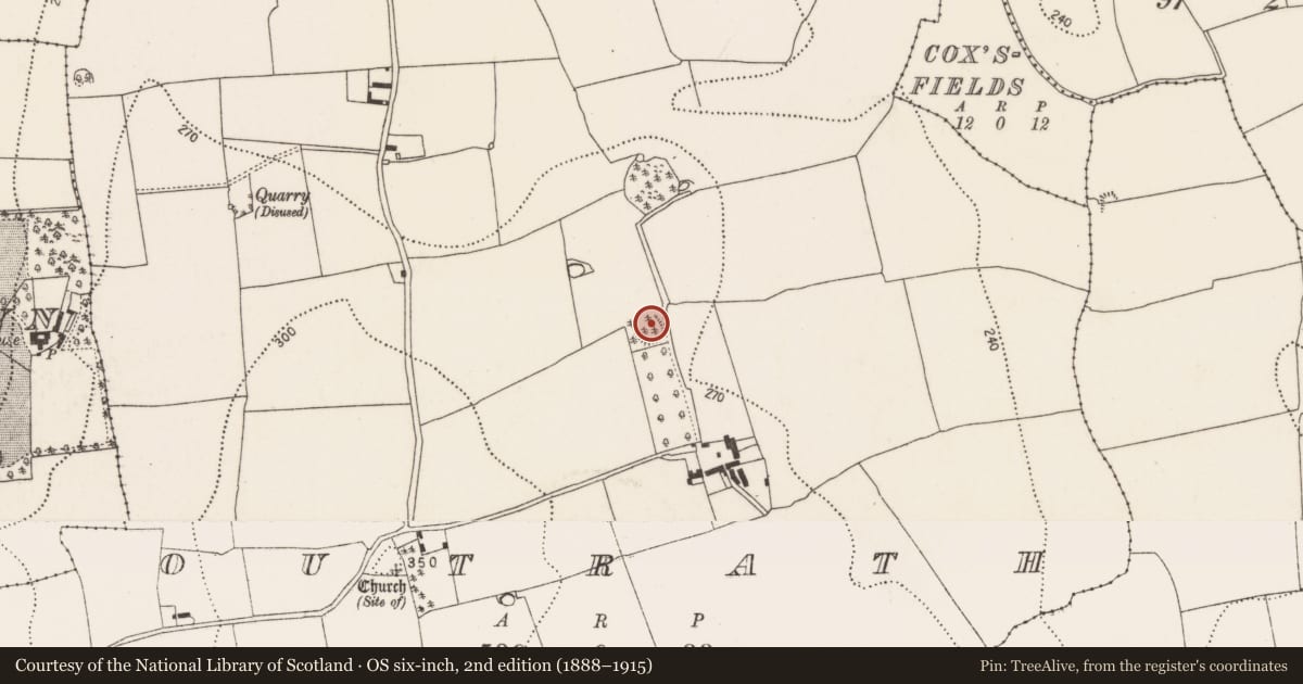 Ordnance Survey six-inch map, 2nd edition (1888–1915) covering the location of Enclosure, Outrath, County Kilkenny, with a pin at the register's coordinates